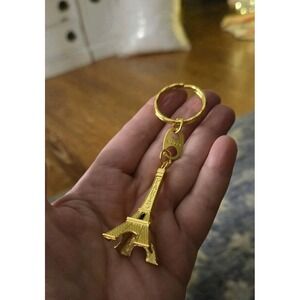 Paris EIFFEL TOWER  France KEYRING KEYCHAIN Souvenir Gold Metal  2" mini Vintage